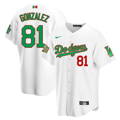 Men's Los Angeles Dodgers White #81 Victor Gonzalez White Green Mexico 2020 World Series Stitched Jersey